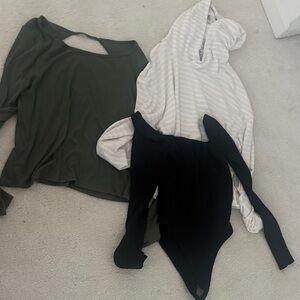 SIZE MEDIUM Stylish Women's Tops Set - Black, Olive, and Cream
